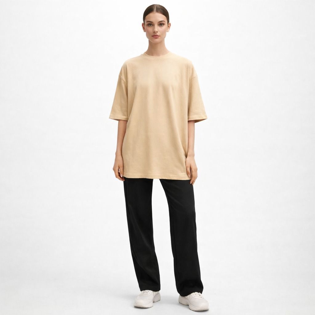 Sand Beige Oversized Cotton T-Shirt