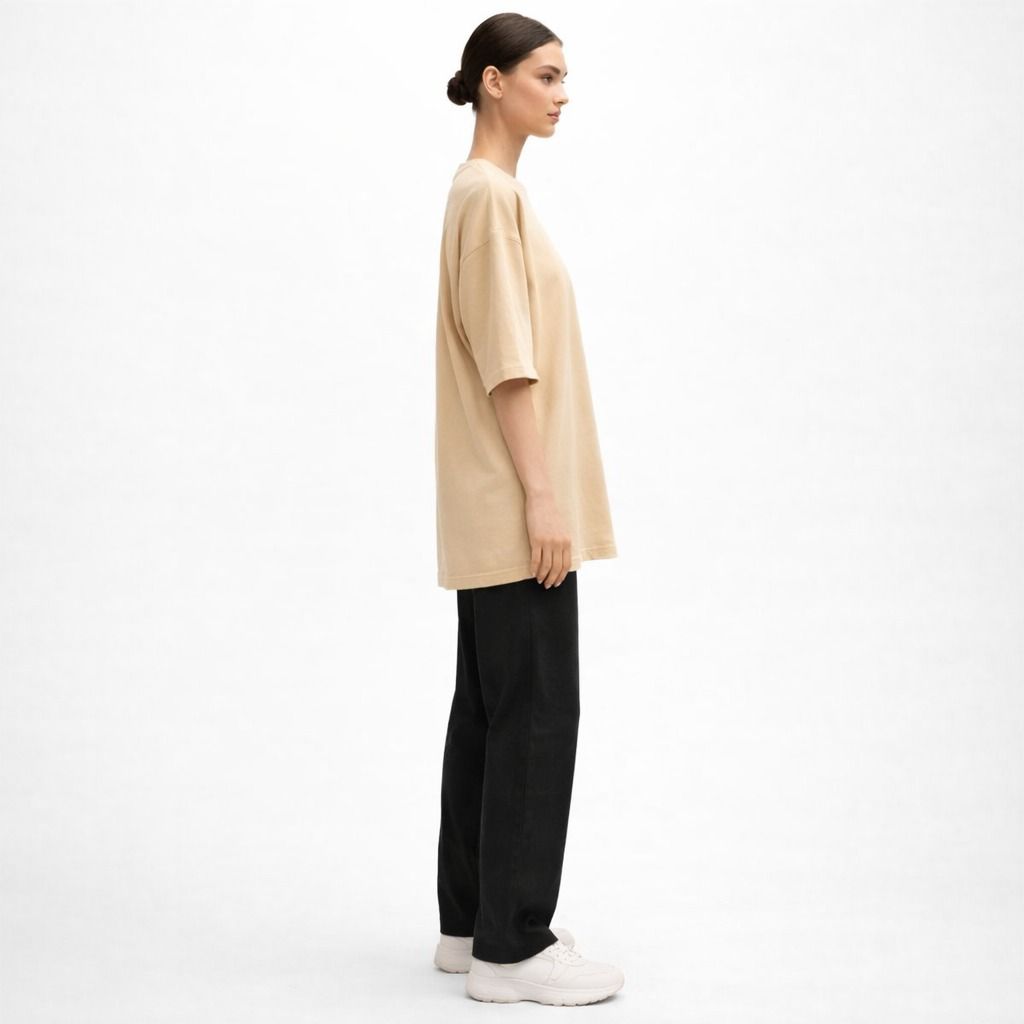 Sand Beige Oversized Cotton T-Shirt